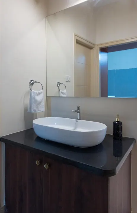 Detail of a vanity counter and storage unit