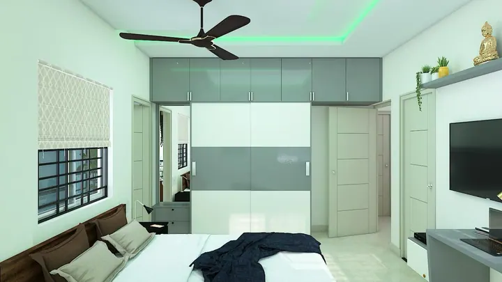 Master bedroom scheme two with a sliding wardrobe in mint and grey gloss